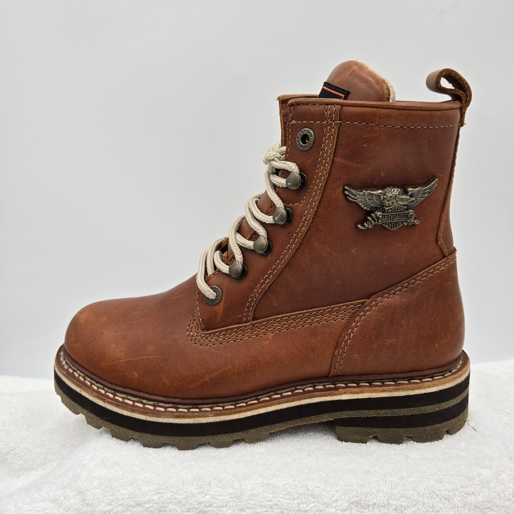 Harley Davidson Womens Size 8 Lace Up Boots Brown Lug Sole Motorcycle Biker - Picture 8 of 14